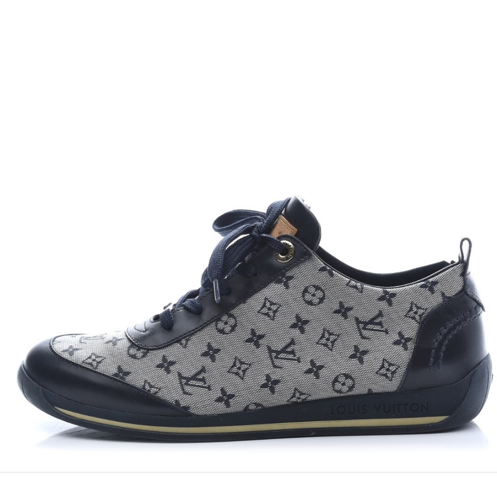 Louis Vuitton Blue/Grey Canvas &  Leather Mini Lin Sneakers Size 38.5